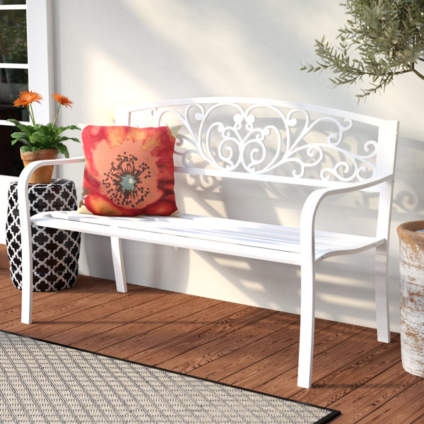 Fleur De Lis Living Carennac Scroll Backrest Iron Garden Bench